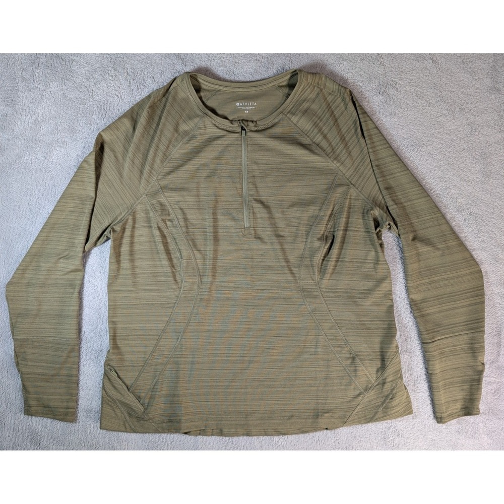 Athleta Womens 1X Quarter Zip Long Sleeve‎ Active Top Olive Space Dye Thumbholes
